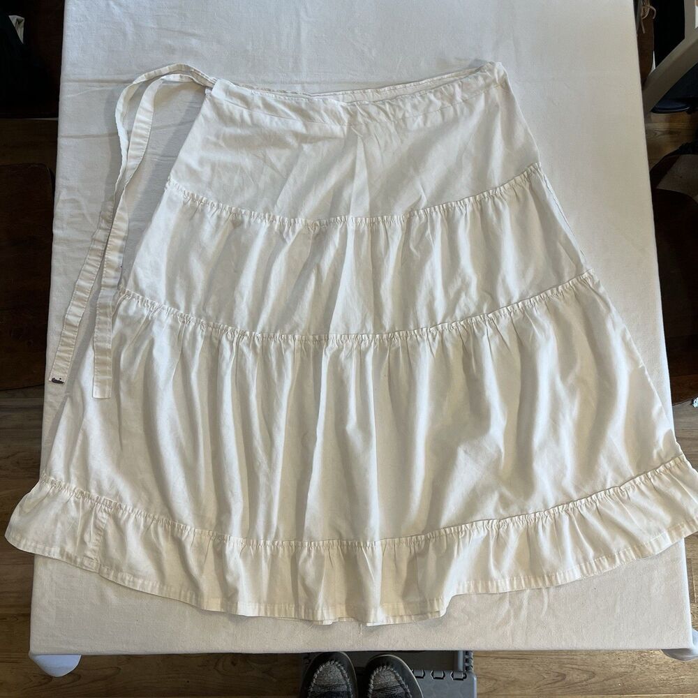 Women's White Midi Skirt Tiered Drawstring Waist Handmade Homemade 36”x31”